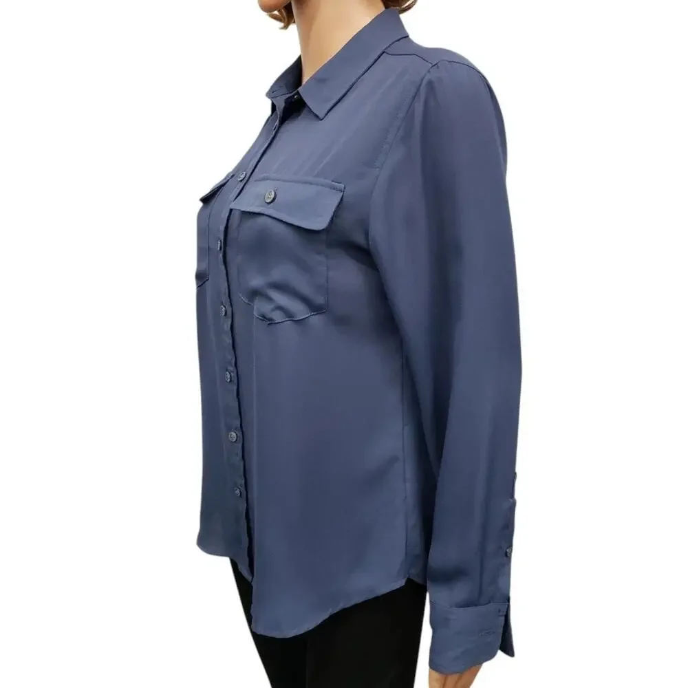 J. Crew Long Sleeve Button down Shirt with Button Flap Pockets Top Women 6 Blue